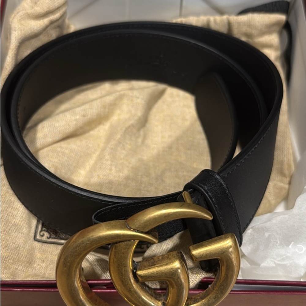 Gucci Black Belt with Gold GG Buckle